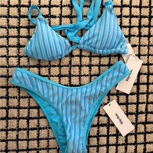 Terry Sands Stripe Soft Strap Slide Tri Top and Terry Sands Stripe Hi Cut Pant